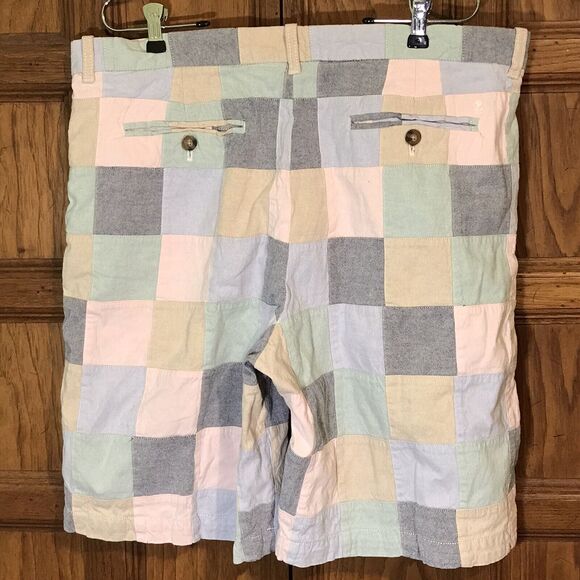 Izod Patchwork Bermuda Shorts Men's 36 Pastel Chambray Preppy Flat Pocket Pants - Picture 5 of 9